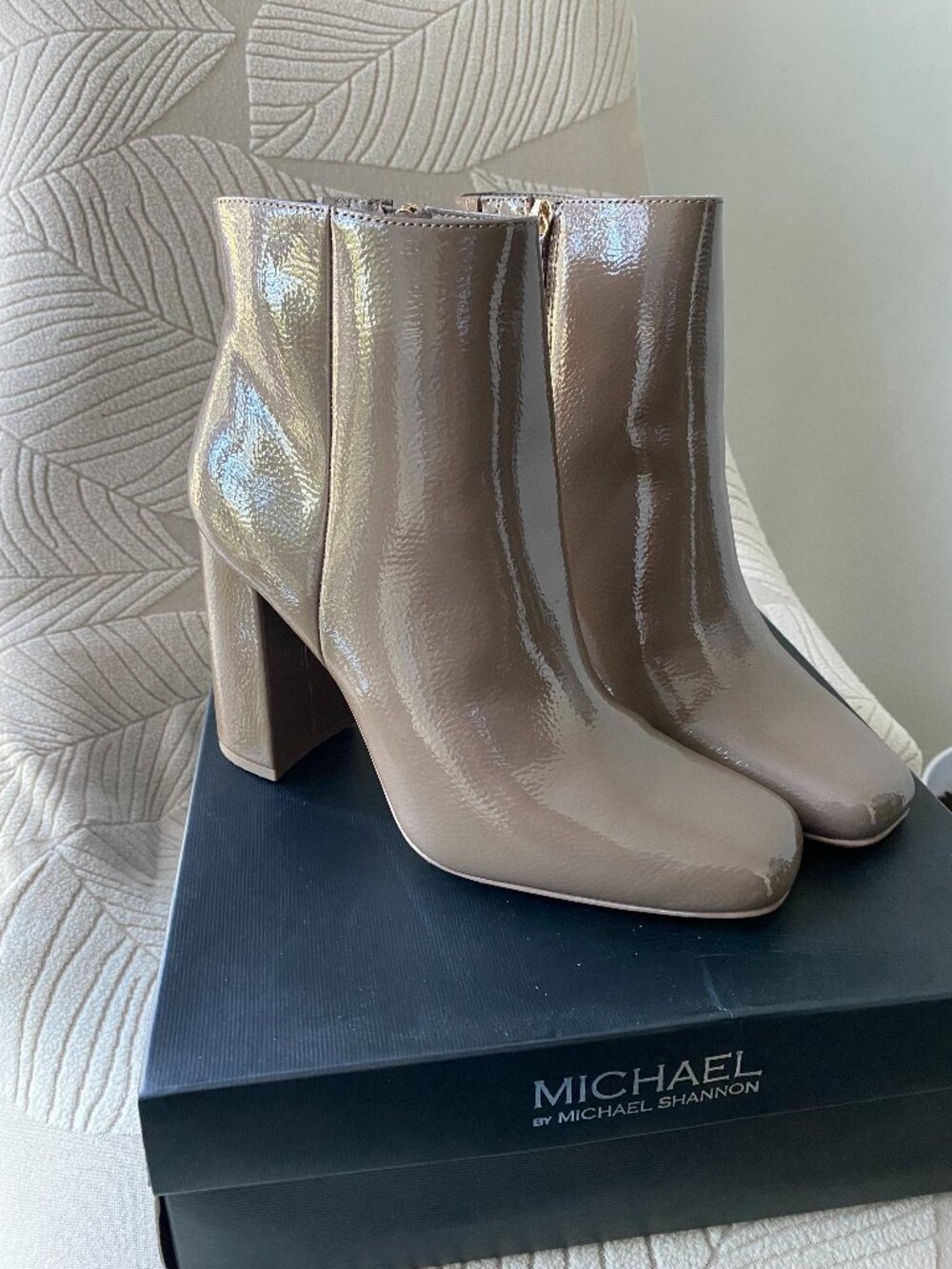 Michael by Michael Shannon Sterling Taupe Patent Ankle Boots